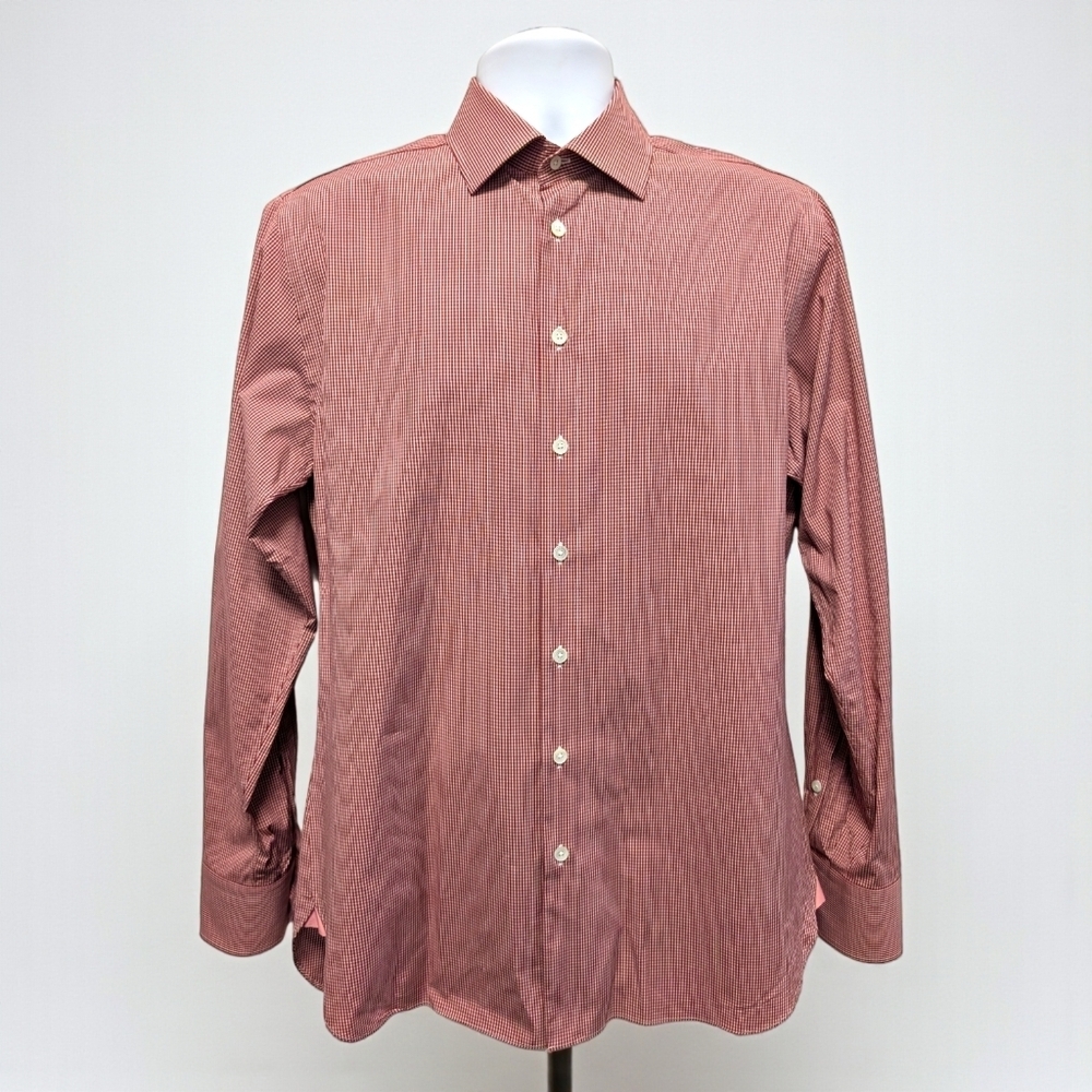 Pink Shirtmaker London Men's Athletic Fit Red Gingham Check Dress Shirt 15.5/39